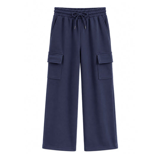 HILEELANG Big Boys Girls Navy Wide Leg Cargo Sweatpants Fleece Pants