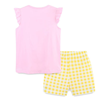 HILEELANG Toddler Girl Summer Short Clothes Sets Outfits Cotton Pink Lemon Tee Shirts Shorts Playwear 2T