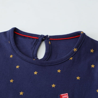 HILEELANG Toddler Girl Christmas Dress Navy Blue Dot Santa Elk Deer Long Sleeve Cotton Casual Holiday Dresses