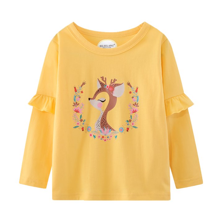 Toddler Girl Long Sleeve Shirts Ruffle Blue Rainbow Cotton Casual Crewneck Jersey Tunic T-Shirts 3 Packs
