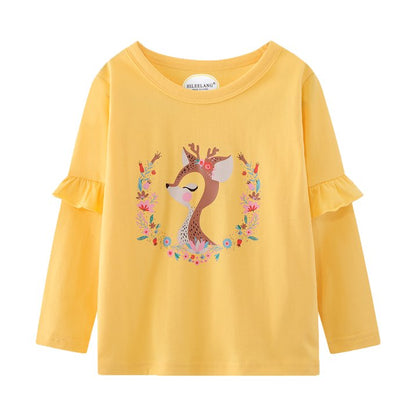 Toddler Girl Long Sleeve Shirts Ruffle Blue Rainbow Cotton Casual Crewneck Jersey Tunic T-Shirts 3 Packs