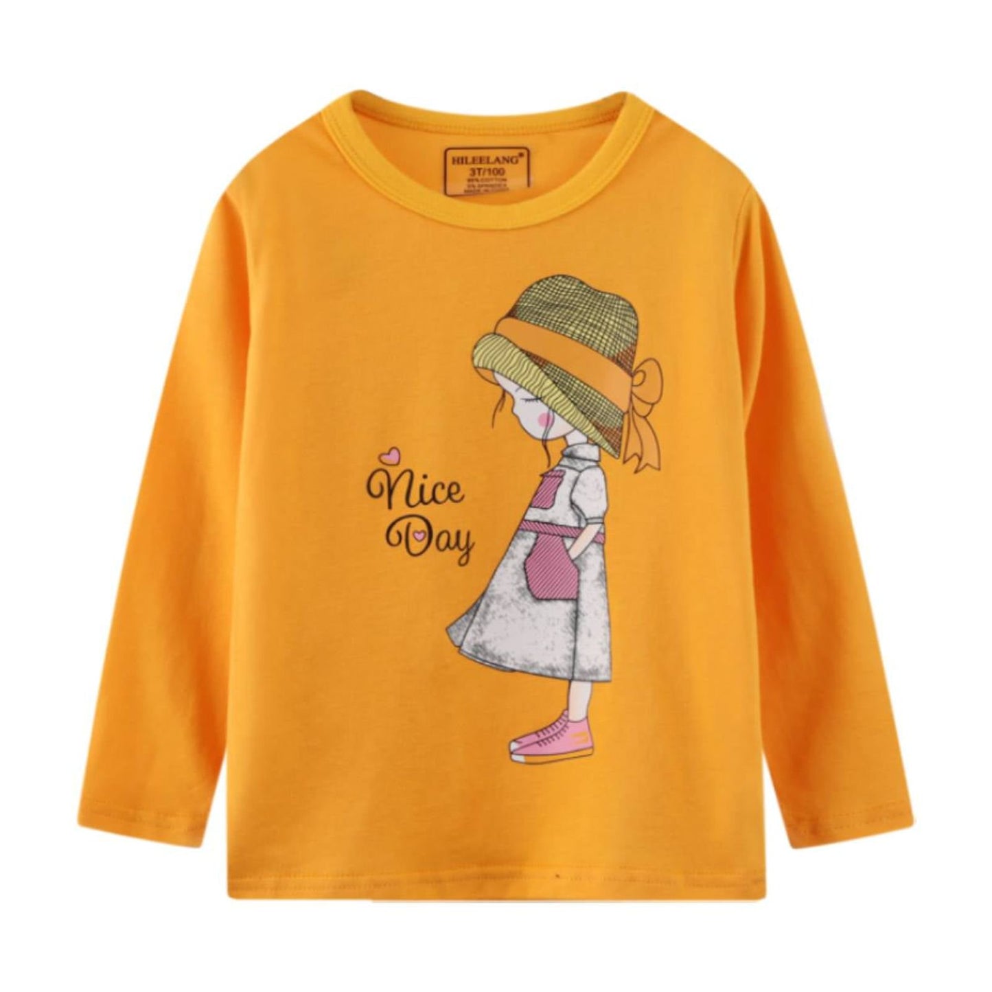 HILEELANG Toddler Girls' Long-Sleeve Tshirts Cotton Jersey Tunic T-Shirts Graphic Winter Casual Crewneck Yellow White Tunic Tops Tee Shirts Sets 3 Pack