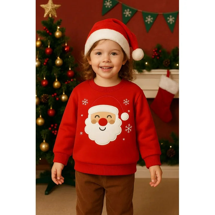 HILEELANG Kids Christmas Sweatshirt, Cotton Pullover Top with Santa Claus Appliqué, Unisex Holiday Long Sleeve Shirt for Toddler Girls