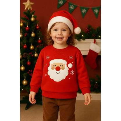 HILEELANG Kids Christmas Sweatshirt, Cotton Pullover Top with Santa Claus Appliqué, Unisex Holiday Long Sleeve Shirt for Toddler Girls