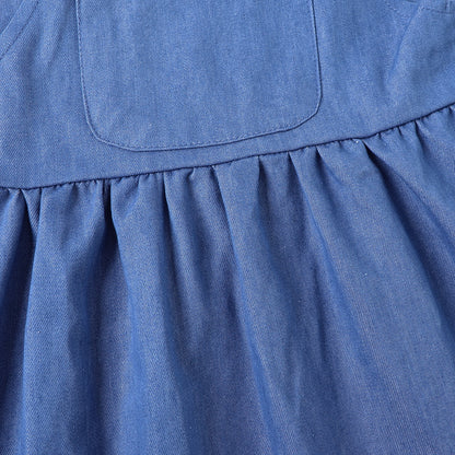 HILEELANG 2-8T Toddler/Little Girls Light Blue Denim Look 100% Cotton Dress