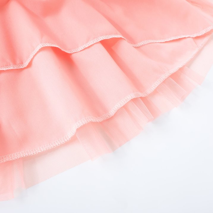 HILEELANG 2-7T Toddler Little Girls Striped Ribbed Tulle Dress, Sleeveless Peach Tutu Sundress for Summer
