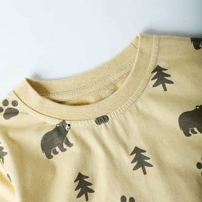 HILEELANG Baby Boys Shirt 3-Pack Bear Graphic Long-Sleeve Tees Winter Cotton Casual Crewneck T-Shirts