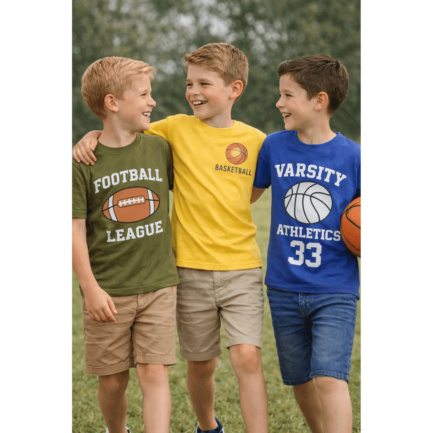 HILEELANG 4-13 Little Boys Red Navy Gray 100% Cotton Sports Graphic 3-Pack Short Sleeve T Shirt Summer Tops