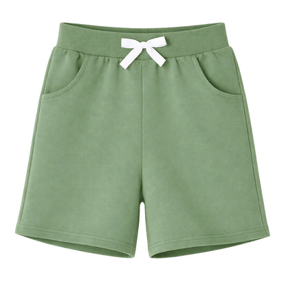HILEELANG Toddler Boys' Cotton Shorts 3-Pack with Pockets, Grey/Green/Blue