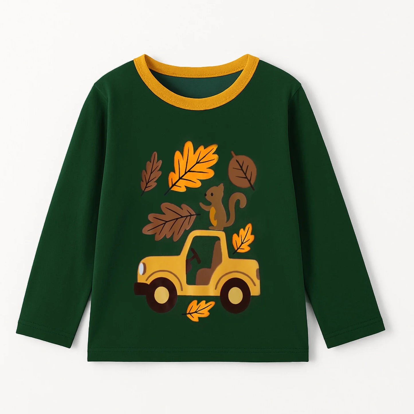 HILEELANG Toddler Boys（2Y-7Y) Shirt Halloween 3-Pack Squirrel Pumpkin Graphic Long-Sleeve Tees Winter Cotton Casual Crewneck T-Shirts