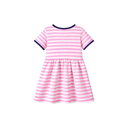 HILEELANG 2-8 Toddler Girls Pink White Stripe Bunny Summer Play Dress