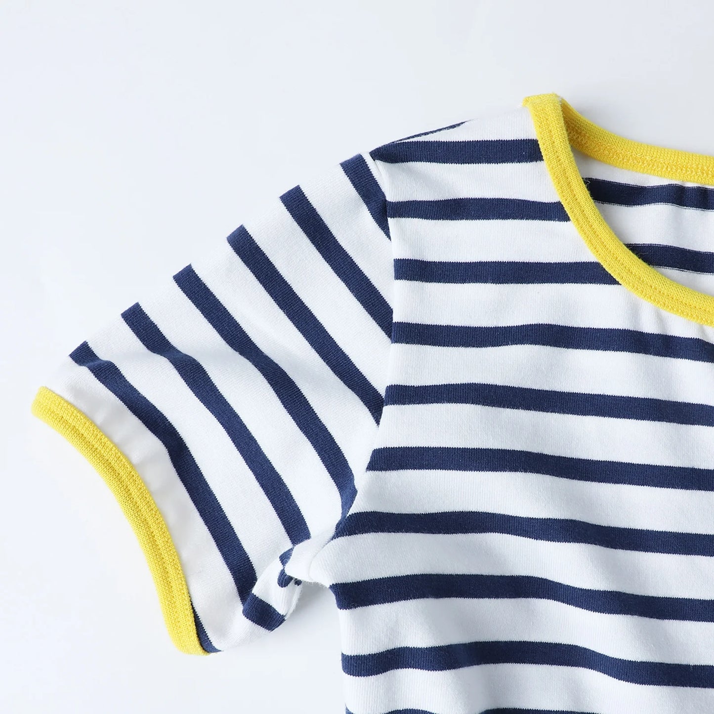 HILEELANG 2-8 Toddler Girls Navy White Stripe Yellow Trim Summer Play Dress