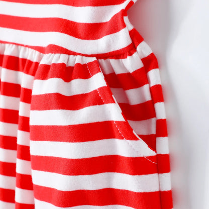 HILEELANG 2-8 Toddler Girls Red White Stripe Strawberry Summer Play Dress