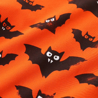 HILEELANG Toddler Boy Orange Sweatshirts Halloween Bat Printed Crewneck Long Sleeve Pullover Cotton Top Sweater Shirts