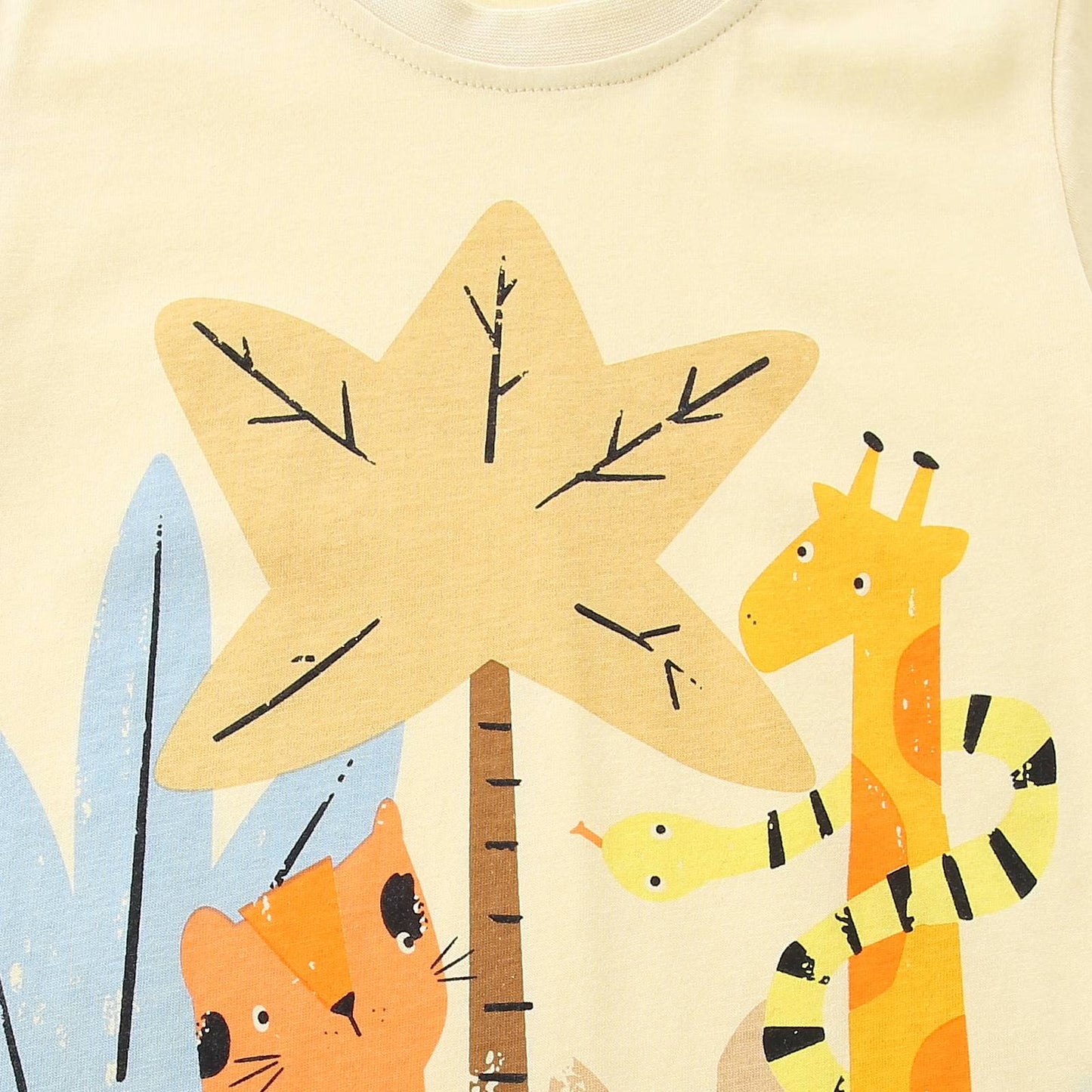 HILEELANG Toddler Boy Summer Short Clothes Sets Outfits Easter Cotton Yellow Cat Giraffe Shirts Shorts Playwear