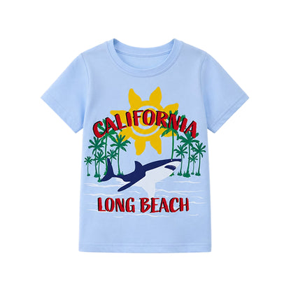 HILEELANG Kids Boys T-Shirts 3 Pack, 100% Cotton Short Sleeve Tees for 6-12Y, California Beach Surf Themed Summer Tops for Teen Boys