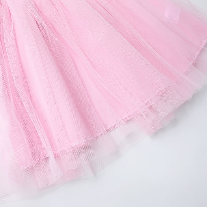 HILEELANG 2-7T Toddler Little Girls Sleeveless Striped Ribbed Tulle Dress, Soft Pink Summer Sundress