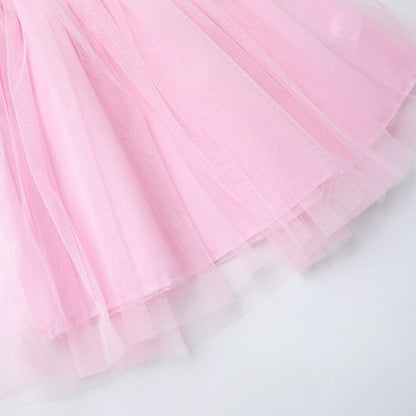 HILEELANG 2-7T Toddler Little Girls Sleeveless Striped Ribbed Tulle Dress, Soft Pink Summer Sundress