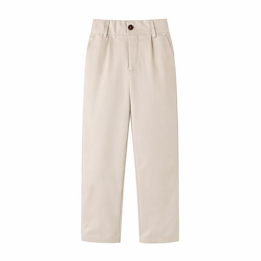HILEELANG 4-15 Little/Big Boys and girls Chino Pants Straight Leg Button Front Twill School Uniform Everyday Wear Stone 1 Pack