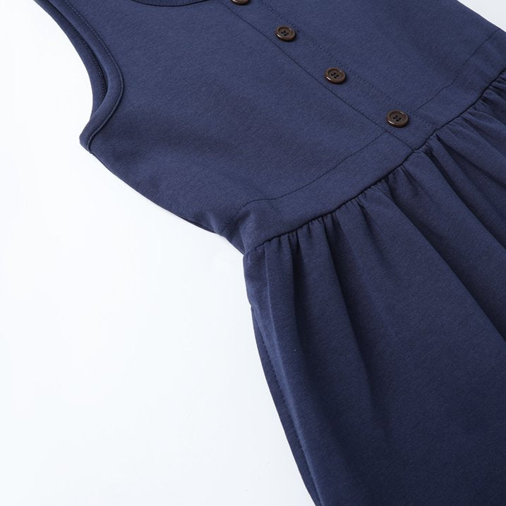 HILEELANG 3-13Y Girls School Jumper Dress with Pockets Sleeveless Uniform Dress Elastic Back Waist for Toddler Little Big Girls Navy Blue