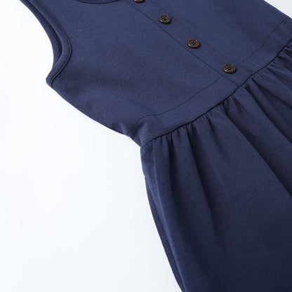 HILEELANG 3-13Y Girls School Jumper Dress with Pockets Sleeveless Uniform Dress Elastic Back Waist for Toddler Little Big Girls Navy Blue