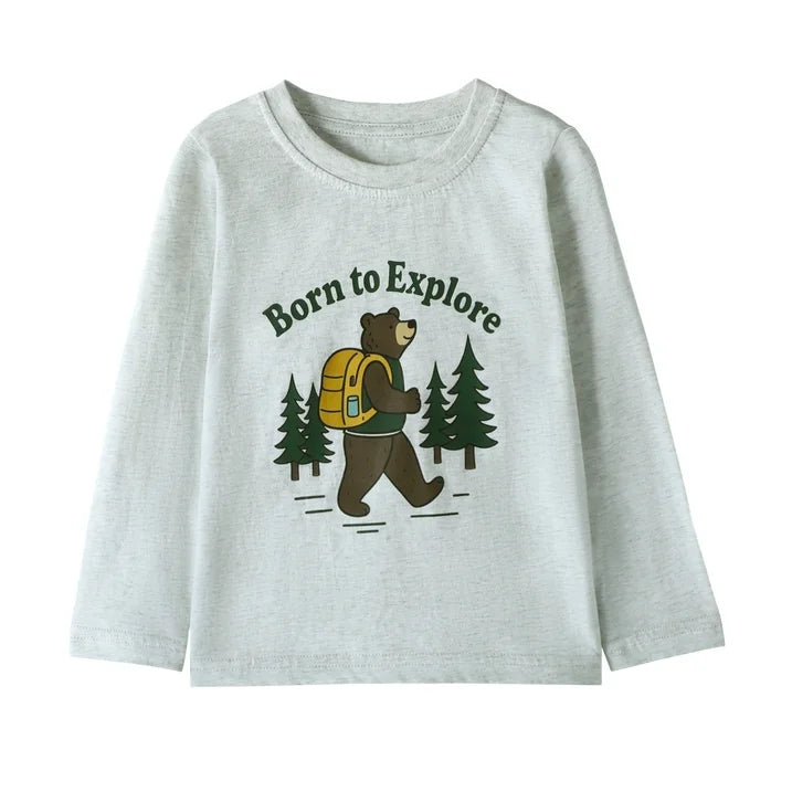 HILEELANG Baby Boys Shirt 3-Pack Bear Graphic Long-Sleeve Tees Winter Cotton Casual Crewneck T-Shirts