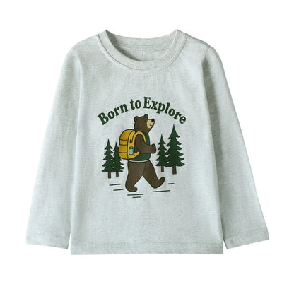 HILEELANG Baby Boys Shirt 3-Pack Bear Graphic Long-Sleeve Tees Winter Cotton Casual Crewneck T-Shirts
