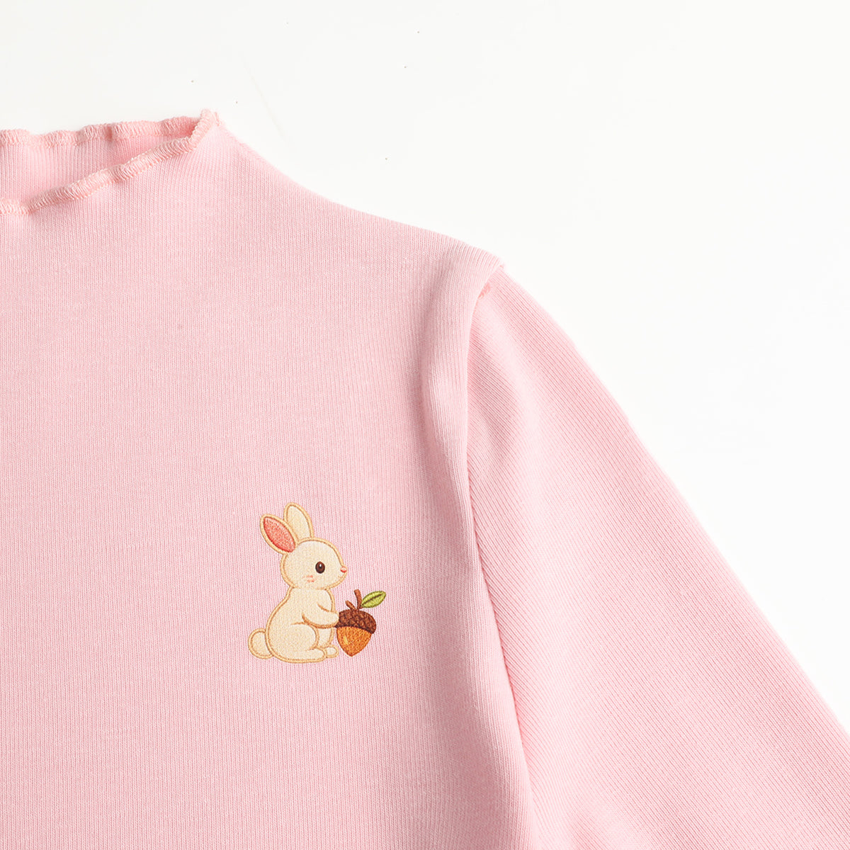 HILEELANG Toddler Girls Long Sleeve T-Shirts 2-Pack, Ruffle Trim Deer Embroidery, Ivory and Pink