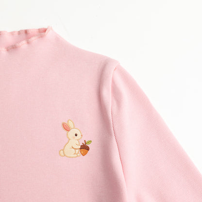 HILEELANG Toddler Girls Long Sleeve T-Shirts 2-Pack, Ruffle Trim Deer Embroidery, Ivory and Pink