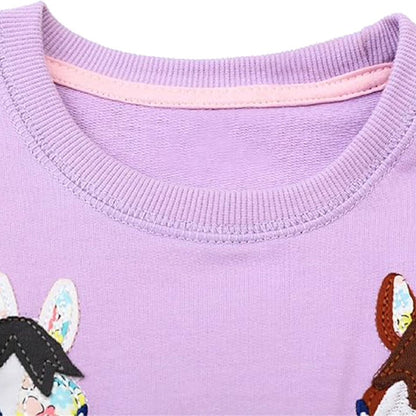 HILEELANG Toddler Girl Sweatshirts Purple Horse Printed Cotton Casual Crew Neck Long Sleeve Tops Shirt