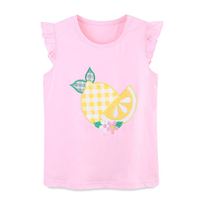 HILEELANG Toddler Girl Summer Short Clothes Sets Outfits Cotton Pink Lemon Tee Shirts Shorts Playwear 2T