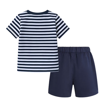 HILEELANG Toddler Boys 100% Cotton Stripe Whale Short Set