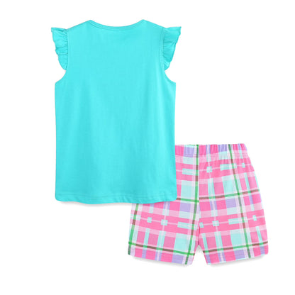 HILEELANG Toddler Girl Summer Short Clothes Sets Outfits Cotton Blue Strawberry Tee Shirts Shorts Playwear