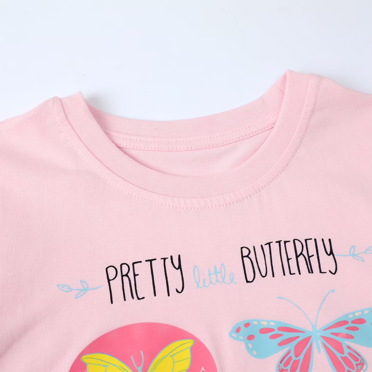 HILEELANG Little Girl Short Sleeve Tees Summer Pink White Green Flowers Cotton Tops Shirts 3 Packs
