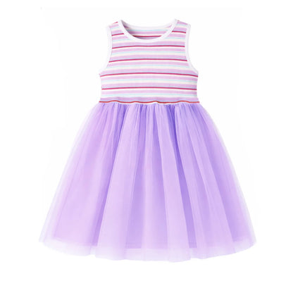 HILEELANG 2-7T Toddler Little Girls Pastel Striped Ribbed Tulle Dress, Lavender Purple Sleeveless Sundress
