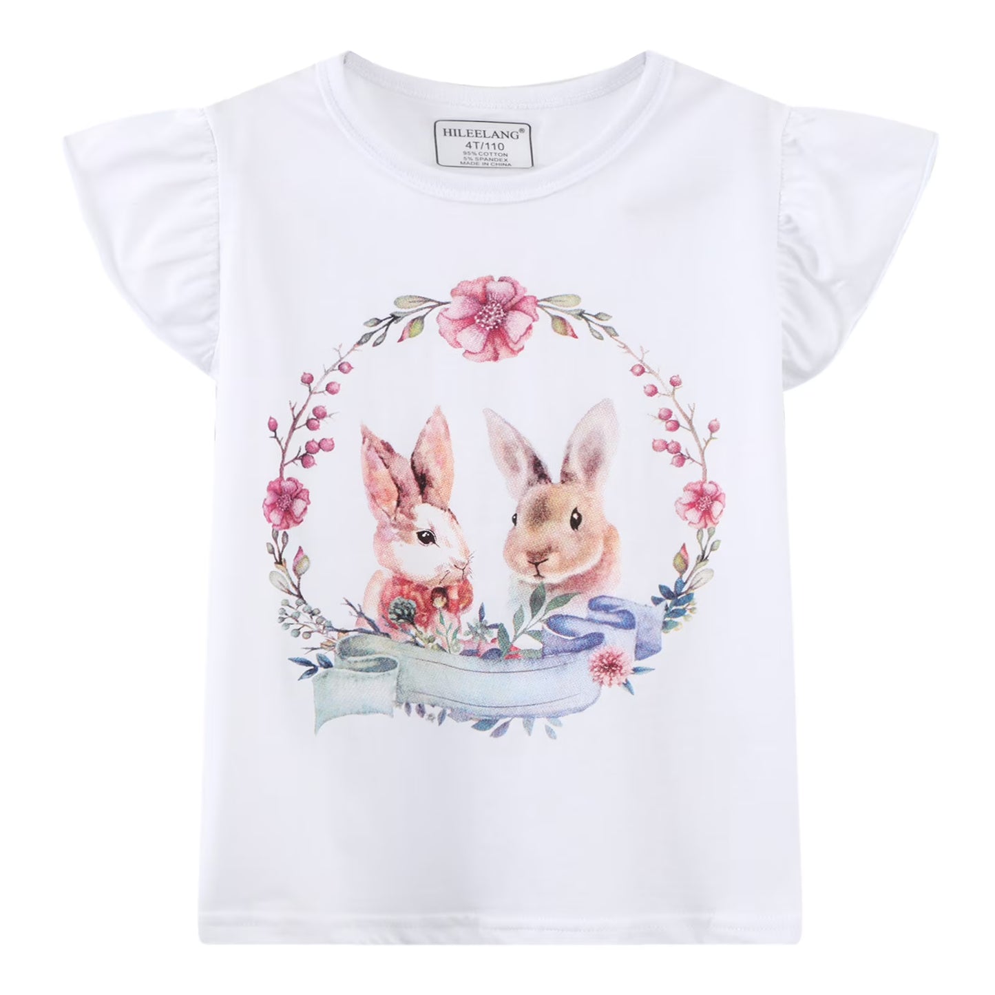 HILEELANG Toddler Girl's Tee Shirts Summer Puff Short Sleeve Cotton Casual Crewneck Graphic Ruffle Cap Easter Purple Butterfly T-Shirts Tops 3 Packs