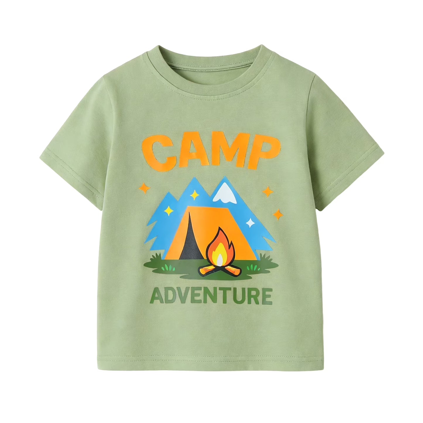 HILEELANG 2-7T Toddler/Little Boys Sage/Ivory/Blue Camp Adventure Explorer 100% Cotton T-Shirt 3-Pack