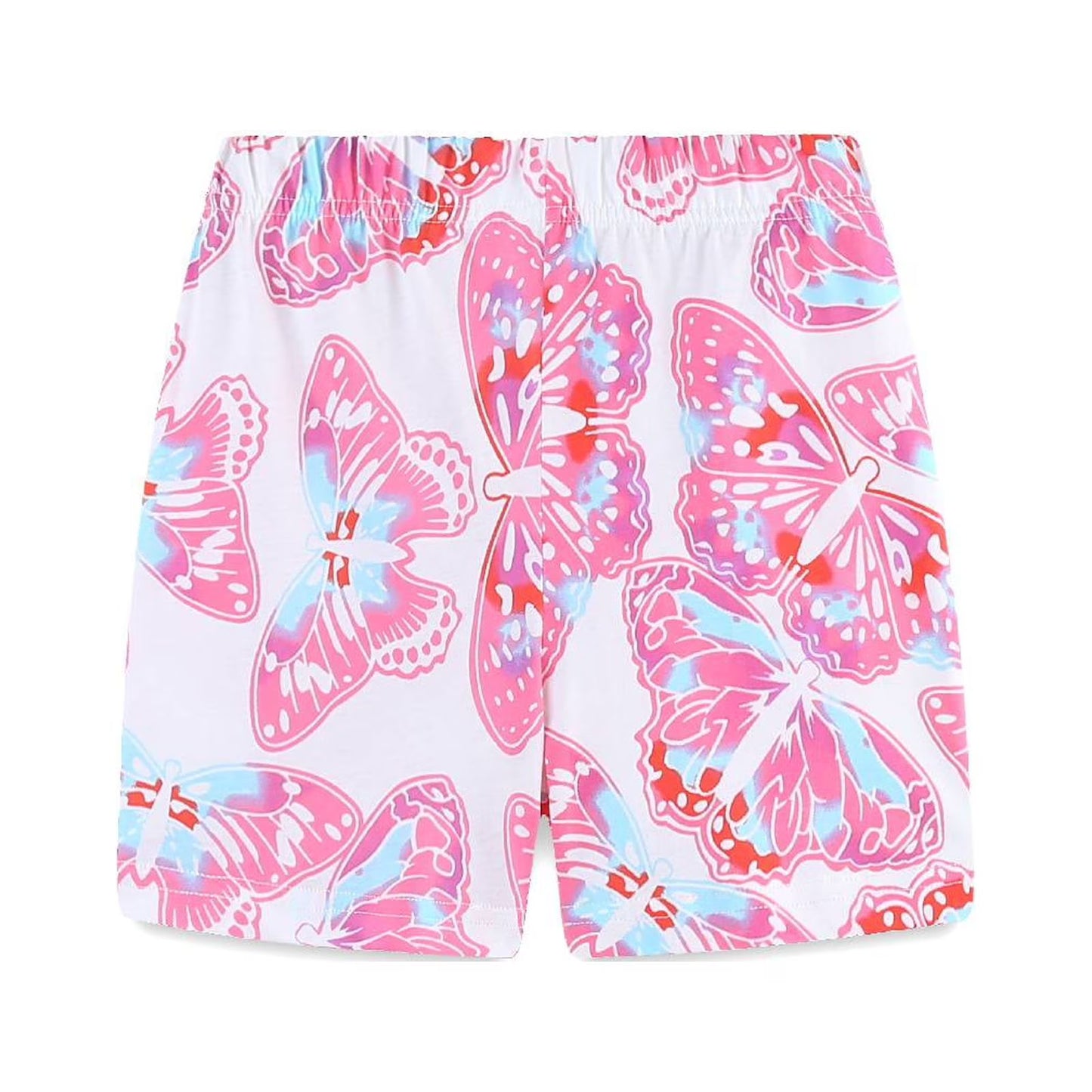 HILEELANG Toddler Girl Summer Short Outfits Cotton CrewNeck Pink Butterfly Short Sleeve Playwear 2PC Sets