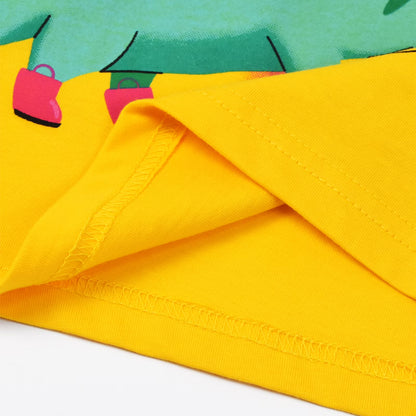 HILEELANG Toddler Girl Summer Short Outfits Cotton CrewNeck Yellow Animals Short Sleeve Playwear 2PC Sets 2T
