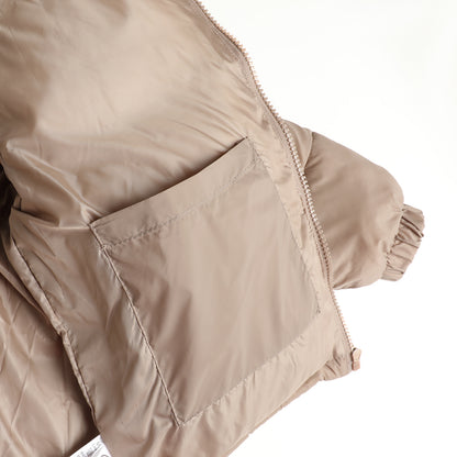 HILEELANG 6-16Y Girls Beige Outerwear Coat, Hooded Short Puffer Jacket for Winter