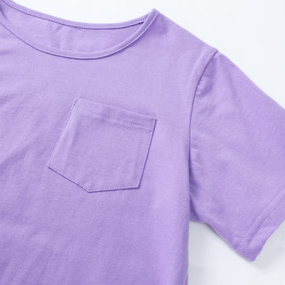 HILEELANG 4-PC Little Girls 5-16Y Navy White Pink Purple Cotton Short Sleeve Crewneck T Shirt Tee