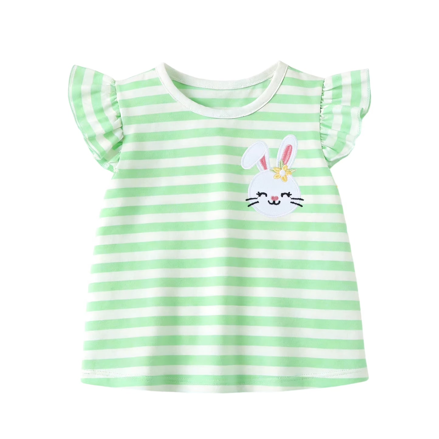 Hero image 1 of HILEELANG Toddler Girls 100% Cotton Bunny Stripe Ruffle Short Set, Sizes 2T, 1 of 7      Best seller Visit the HILEELANG Store HILEELANG Toddler Girls 100% Cotton Bunny Stripe Ruffle Short Set