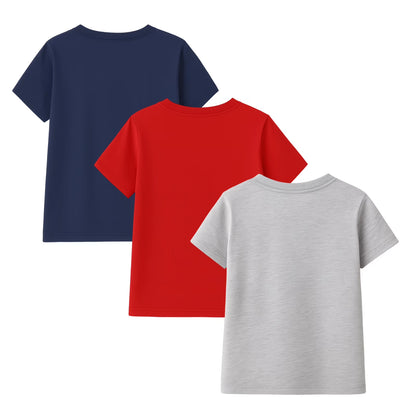 HILEELANG 4-13 Little/Big Boys Red/Navy/Gray Sports Action Graphic 100% Cotton 3-Pack Short Sleeve T-Shirt