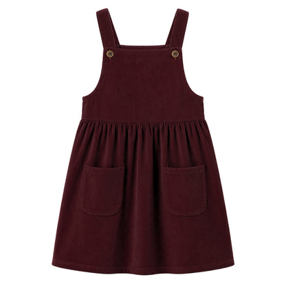 HILEELANG Little Burgundy Corduroy Overall Dress, Single Piece 3Y-10Y