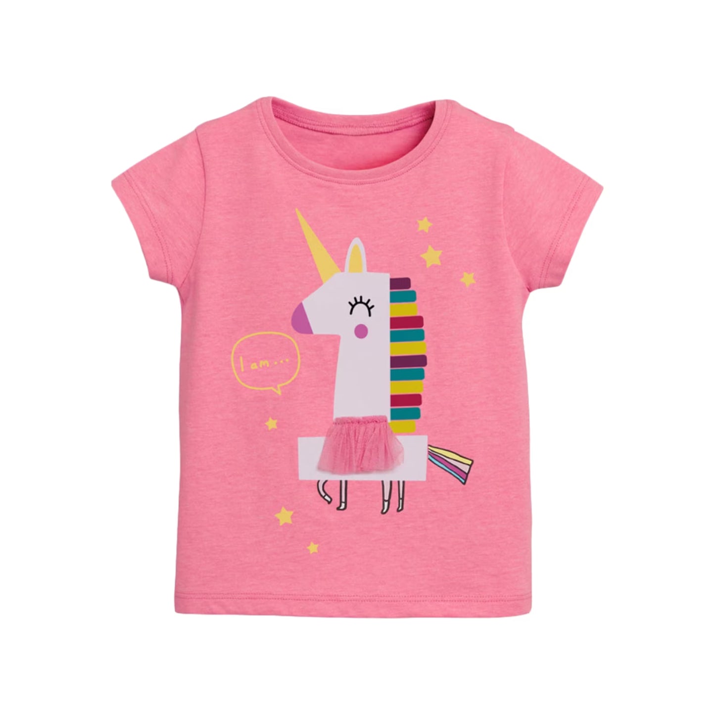 HILEELANG Toddler Girl Cotton Crewneck Tee, Short Sleeve Unicorn Puppy Graphic T-Shirts, Pink/Yellow/Blue, 3-Pack
