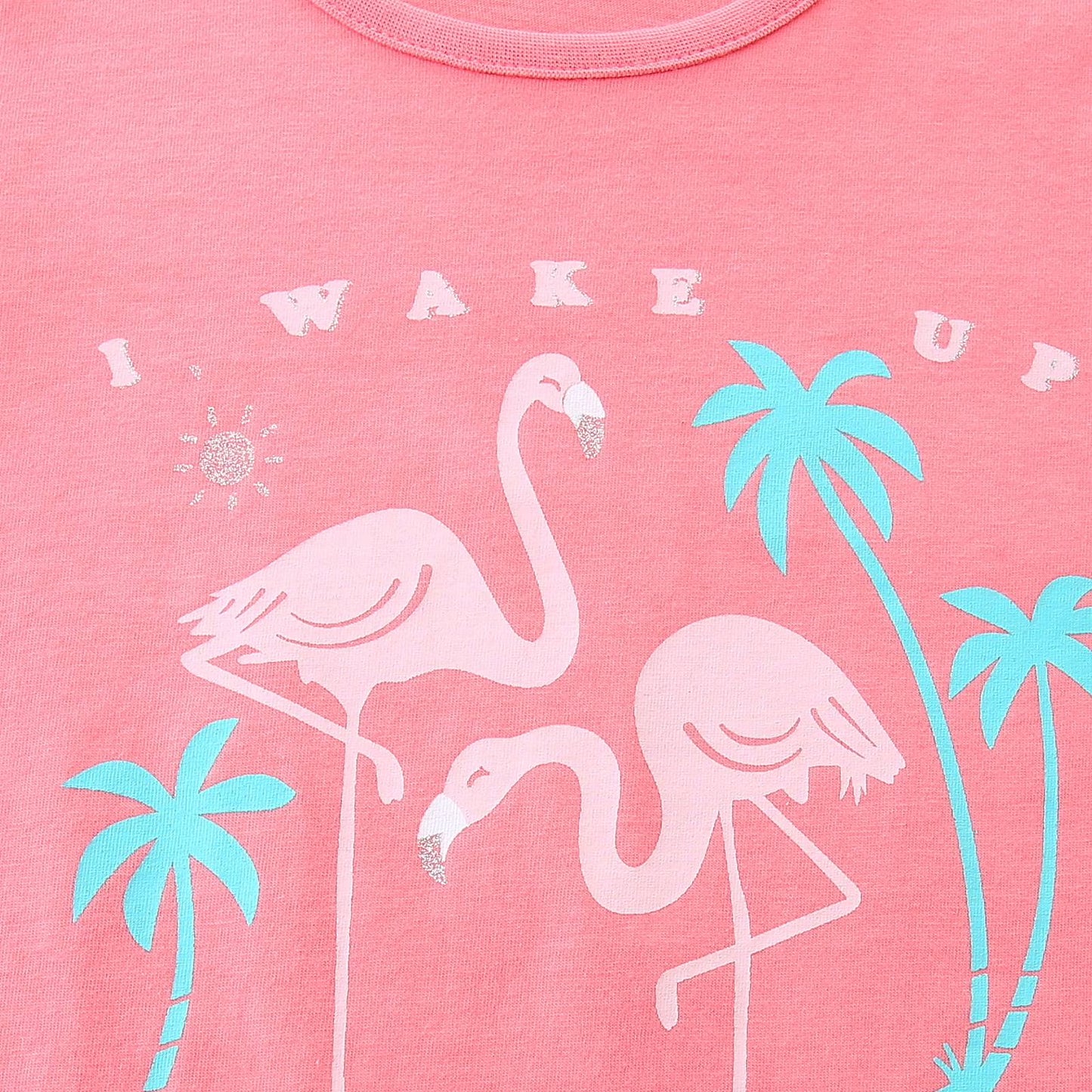 HILEELANG Toddler Girl Summer Short Clothes Sets Outfits Cotton Pink Bird Tee Shirts Shorts Playwear