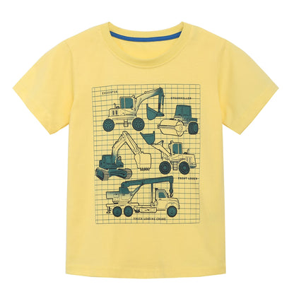 ILEELANG Toddler Boys T-Shirts 3 Pack, 100% Cotton Short Sleeve Tees for Kids 2-7T, Construction Vehicle & Monster Truck Print Summer Tops for Little Boys