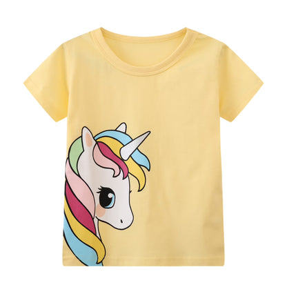 HILEELANG Toddler Girl Short Sleeve Cotton Crewneck Unicorn Graphic T-Shirt