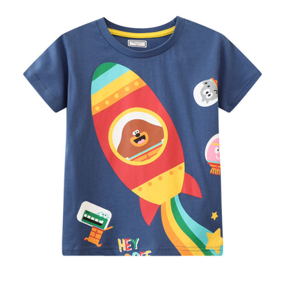 HILEELANG Toddler Boys T-Shirts 3 Pack, 100% Cotton Short Sleeve Tees for Kids 2-7T, Cute Space & Construction Vehicle Print Summer Tops for Little Boys