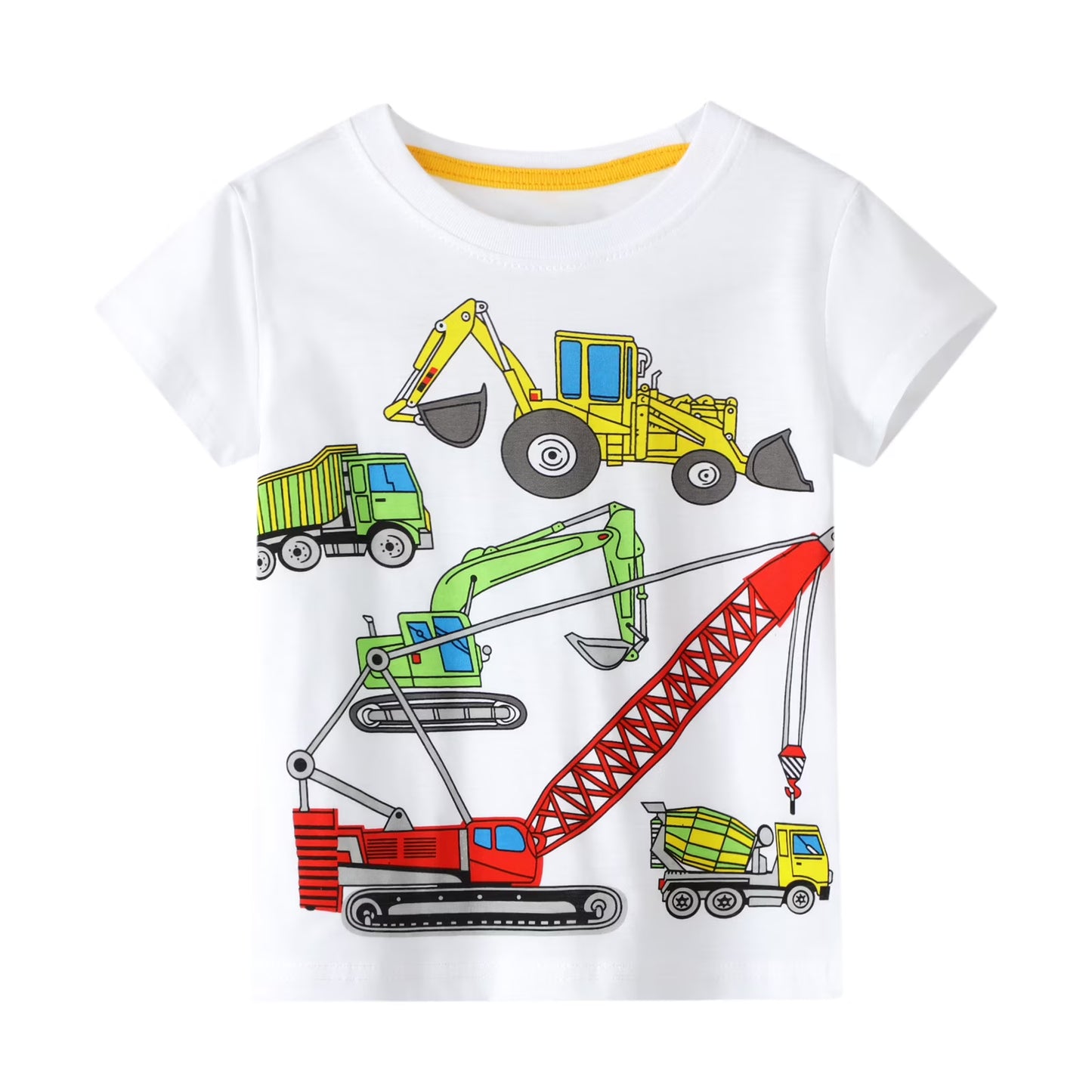 HILEELANG Toddler Boys' Short Sleeve Cotton T-Shirt, Excavator Graphic, Yellow/Grey
